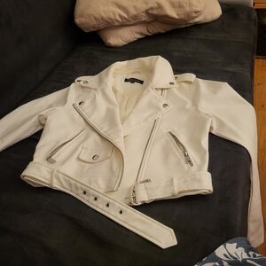 Off white faux leather biker jacket